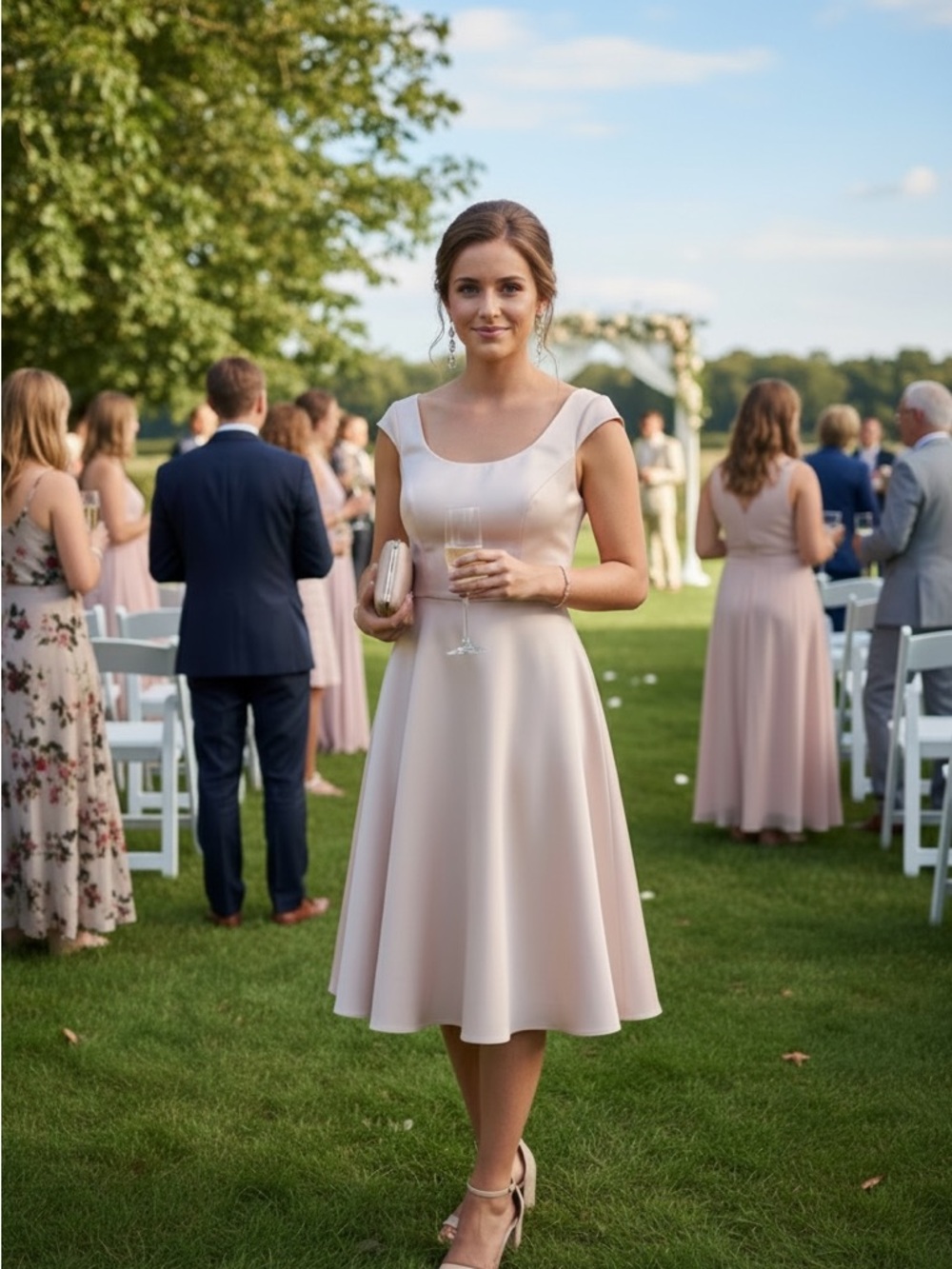 NWT ALFRED SUNG Simple Elegance Soft Blush Midi A-Line Dress Retail $295